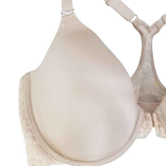 Maidenform Womens Front Close Racerback Bra 42D Beige Lace Front Close Smoothing - Picture 5 of 7